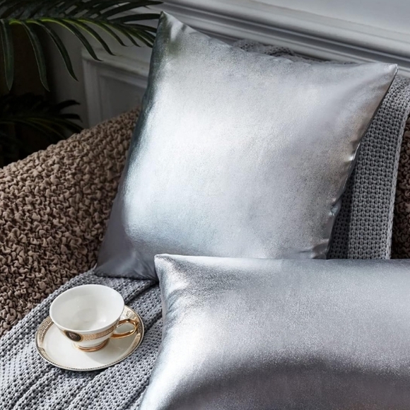 Brawarm Faux Leather with Silver Foil Metallic Shiny Print  Pillow Cover Sham - Picture 2 of 12
